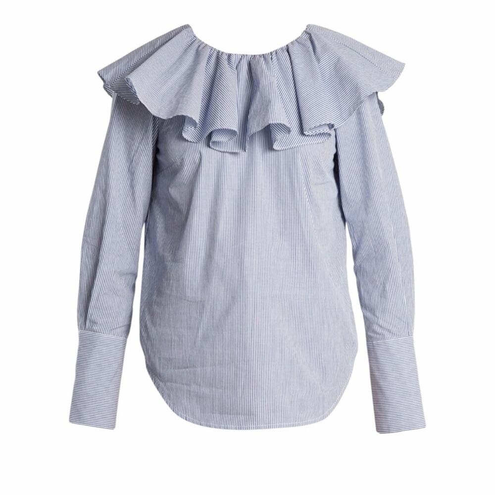 Sea Striped Light Blue Ruffle Blouse Size XS